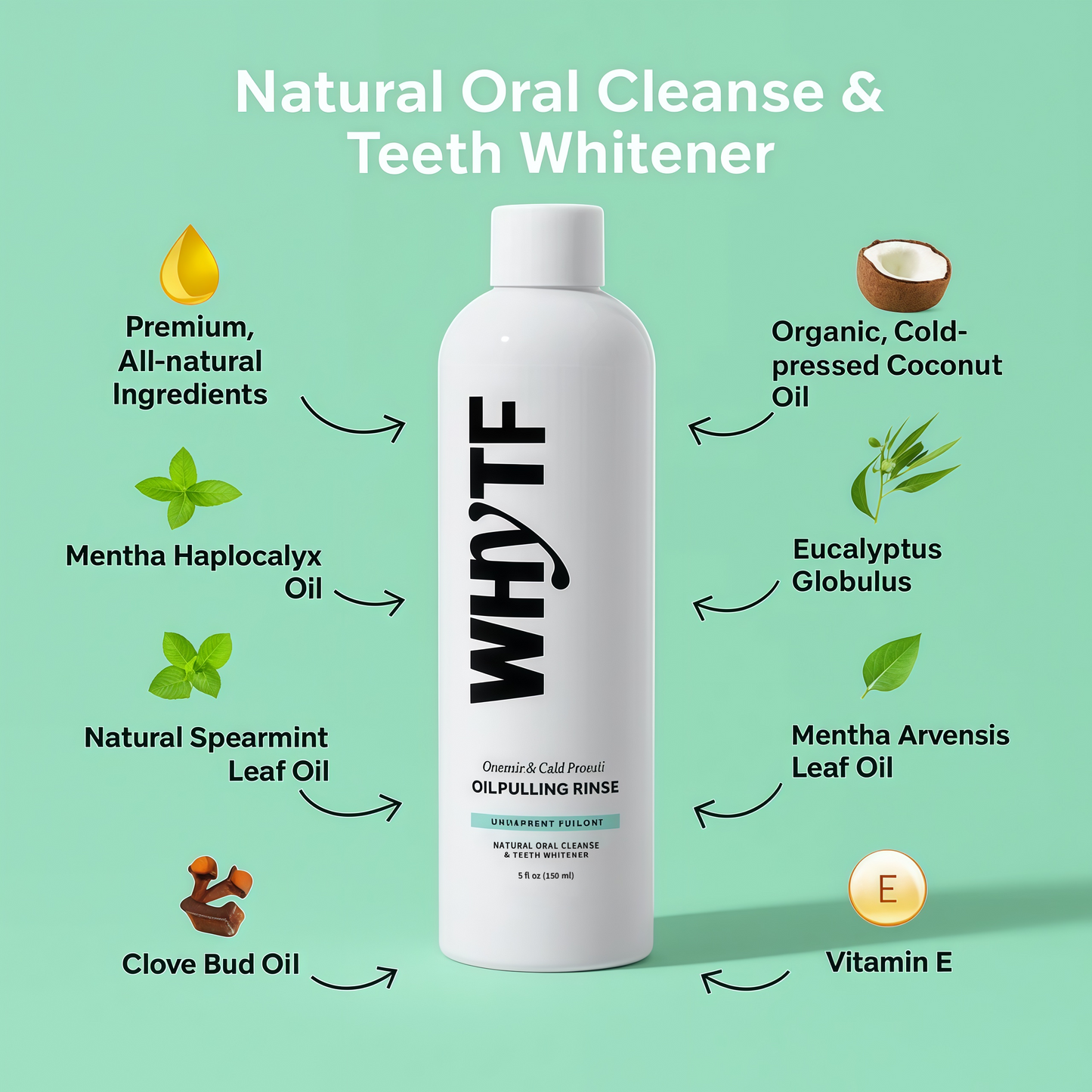 🍏Last 3 hours 60% off：Spearmint Oil Pulling Rinse - Natural Whitening & All-Day Fresh Breath