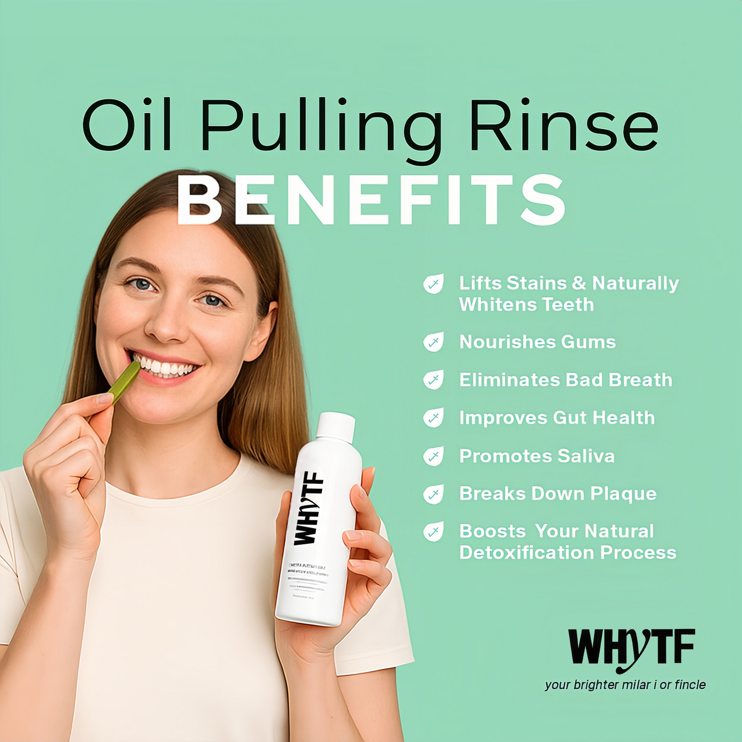 🍏Last 3 hours 60% off：Spearmint Oil Pulling Rinse - Natural Whitening & All-Day Fresh Breath